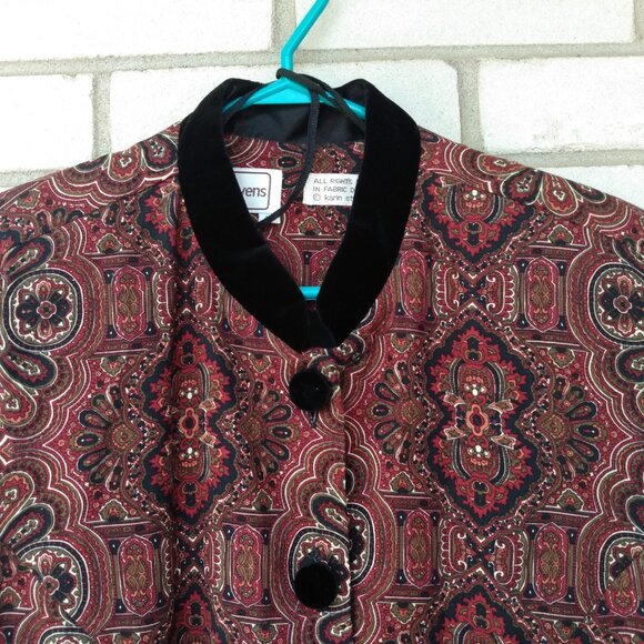 Vintage Burgundy Rayon Dress Size 16 Black Velvet Band Collar Cuffs Buttons Kari - Picture 8 of 11